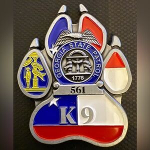 Police Badge with Red, Blue, and Silver Accents